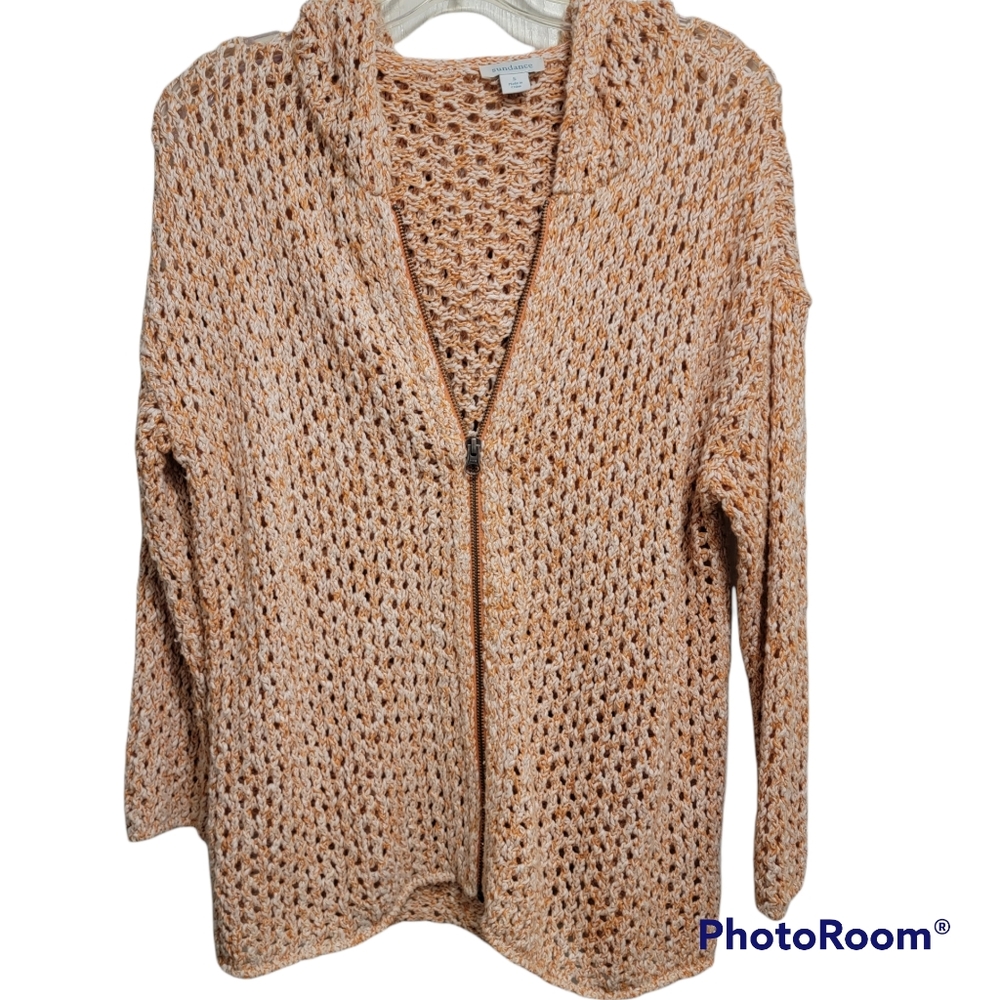 Sundance Orange Cream Hooded Cardigan Zip Sweater Small